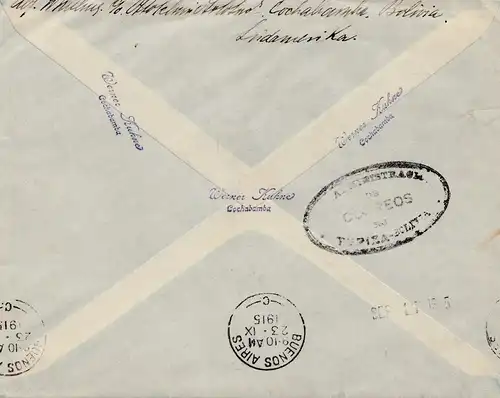 Bolivia/Bolivien: 1915 Cochabamba via Buenos Aires to Berlin/Germany