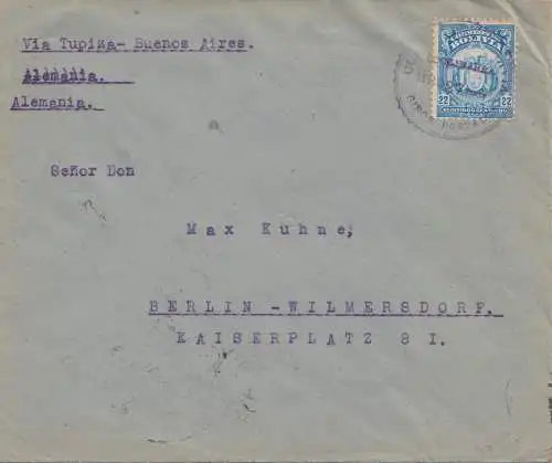 Bolivia/Bolivie: 1921 Cochabamba via Tupiza-Buenos Aires to Berlin/Germany