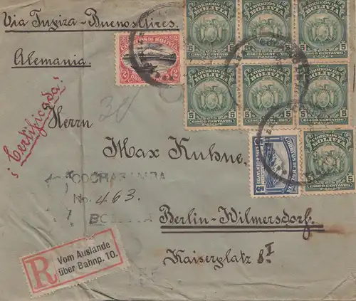 Bolivia/Bolivie: 1920: Registered Cochabamba to Berlin, R-Zettel: De l'étranger
