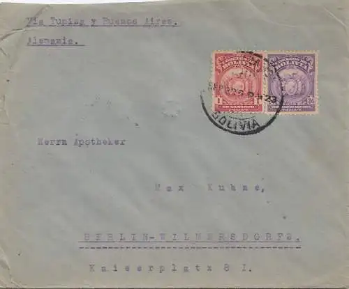 Bolivia/Bolivien: 1923 Cochabamba to Berlin/Germany