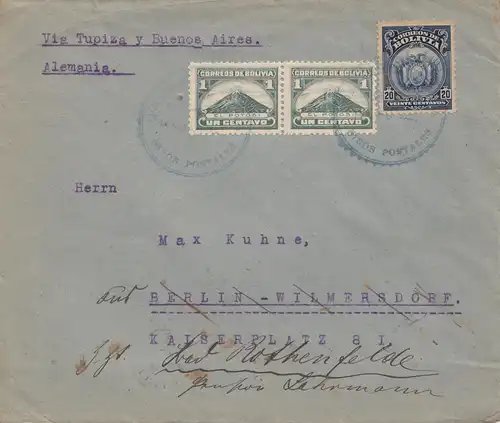 Bolivia/Bolivien: 1923 Cochabamba to Berlin/Germany via Villazon