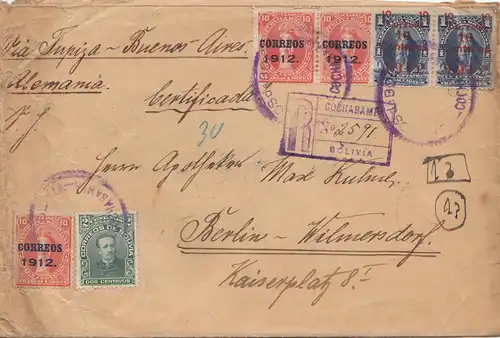 Bolivia/Bolivien: 1912 Cochabamba to Berlin/Germany