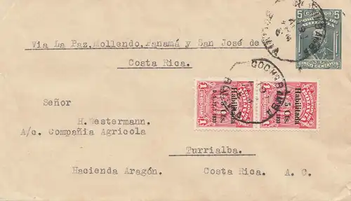 Bolivia/Bolivien: 1933 Cochabamba via La Paz, Panama to Costa Rica, Vasenol