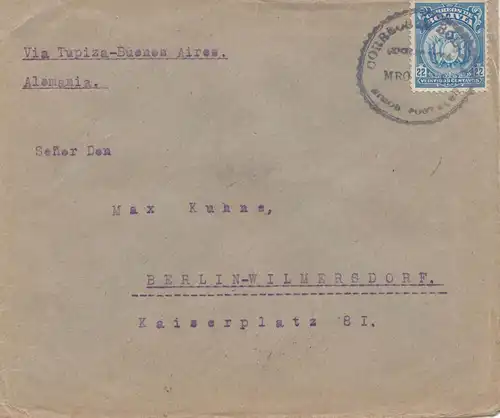 Bolivia: 1922 Cochabamba via Tupiza-Buenos Aires to Berlin/Germany