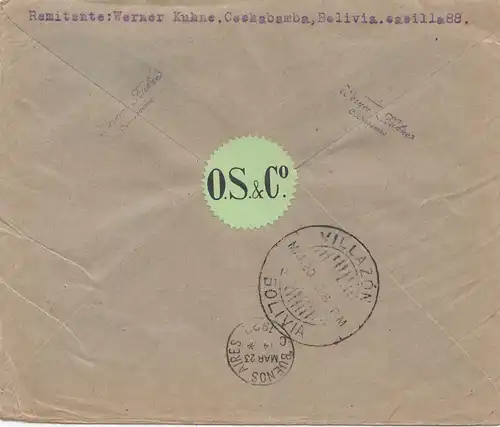 Bolivia: 1922 Cochabamba via Tupiza-Buenos Aires to Berlin/Germany