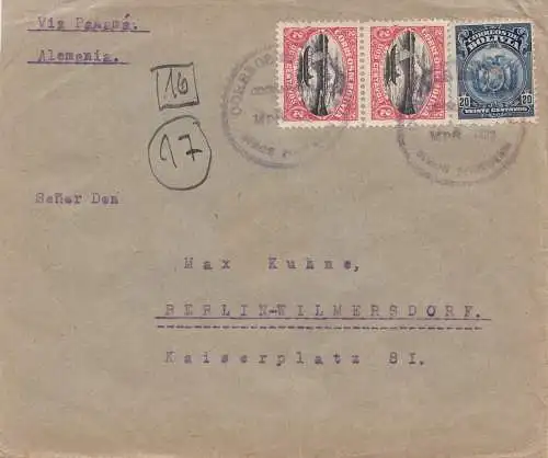 Bolivia/Bolivien: 1922 Cochabamba to Berlin/Germany 