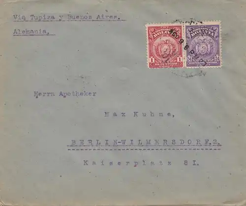 Bolivia/Bolivie: 1923 Cochabamba via Tupiza-Buenos Aires to Berlin/Germany