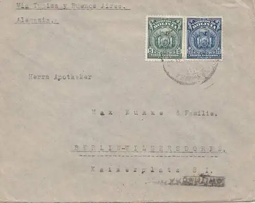Bolivia/Bolivien: 1926 Cochabamba via Tupiza-Buenos Aires to Berlin/Germany
