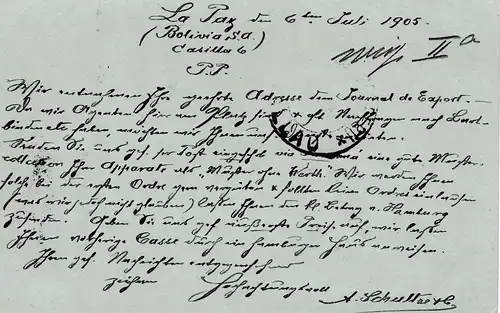 Bolivia/Bolivie: 1905 La Paz Post card to Germany