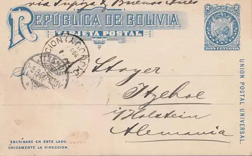 Bolivia/Bolivie: 1900: Post card to Itzehohe