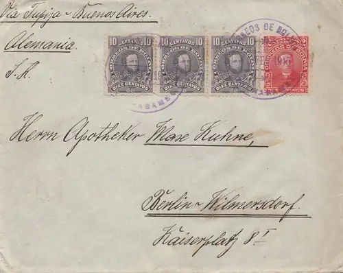 Bolivia/Bolivien: 1915: cover Cochabamba via Tupiza -Buenos Aires to Berlin