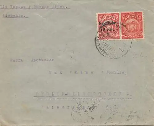 1924 cover Cochabamba via Buenos Aires to Berlin/Germany