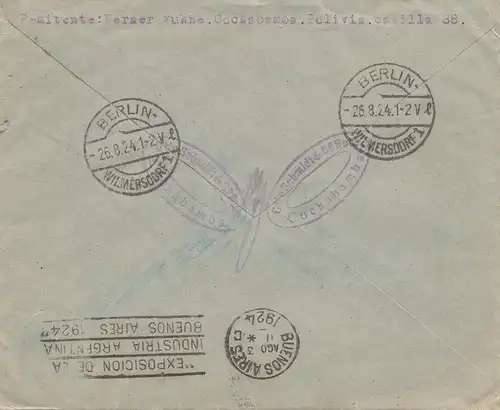 1924 cover Cochabamba via Buenos Aires to Berlin/Germany