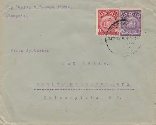 Bolivia/Bolivie: 1924 cover Cochabamba via Buenos Aires to Berlin/Germany