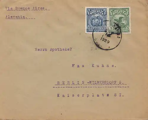 Bolivia/Bolivien: 1929 cover Cochabamba via Buenos Aires to Berlin/Germany