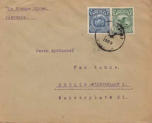 Bolivia/Bolivien: 1929 cover Cochabamba via Buenos Aires to Berlin/Germany