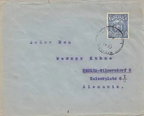 Bolivia/Bolivien: 1930 cover Cochabamba via Buenos Aires to Berlin/Germany