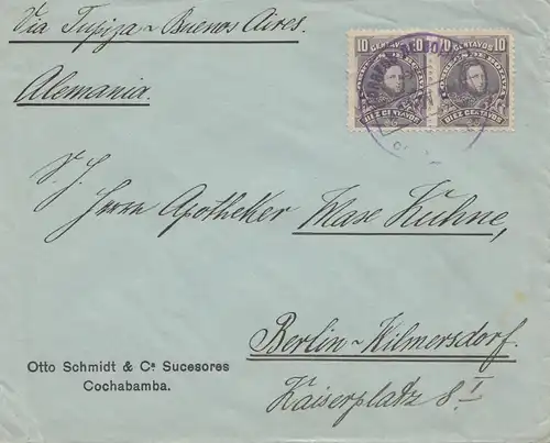 Bolivien: 1914: cover Cochabamba via Buenos Aires to Berlin/Germany