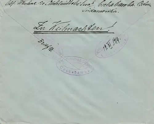 Bolivie: 1914: cover Cochabamba via Buenos Aires to Berlin/Germany