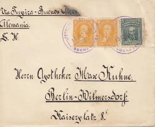 Bolivia/Bolivie: 1913 Cochabamba via Buenos Aires to Berlin Wilmersdorf