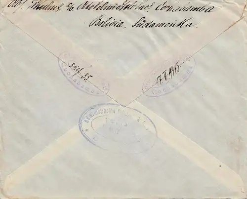 Bolivia/Bolivie: cover Cochabamba via Buenos Aires to Berlin 1915