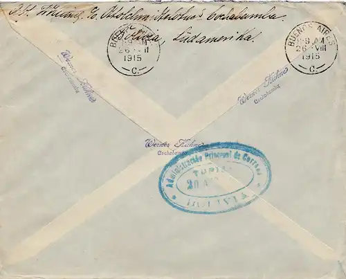 Bolivia/Bolivie: 1915: cover Cochabamba via Buenos Aires to Berlin/Germany