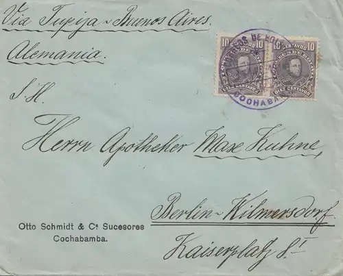 Bolivia/Bolivien: 1914 cover Cochabamba via Buenos Aires to Berlin