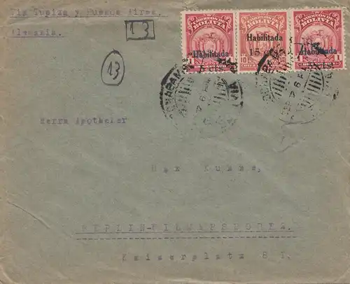 Bolivia/Bolivien: Cochabamba via Buenos Aires 1924 to Berlin/Germany