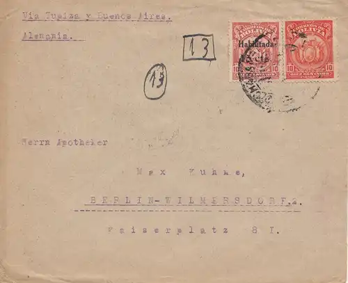 Bolivia/Bolivien: 1924 Cochabamba via Buenos Aires to Berlin/Germany