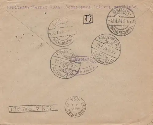 Bolivia/Bolivien: 1924 Cochabamba via Buenos Aires to Berlin/Germany