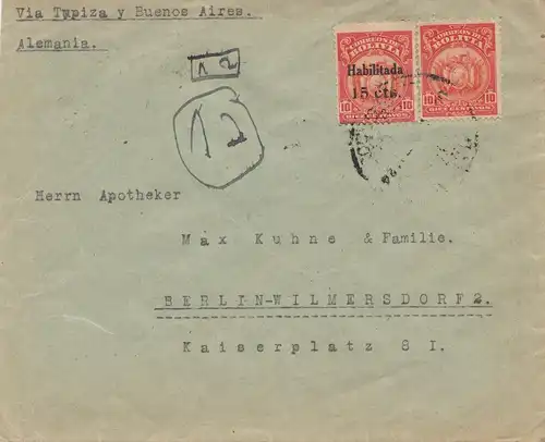 Bolivia 1925 cover Cochabamba via Buenos Aires to Berlin/Germany