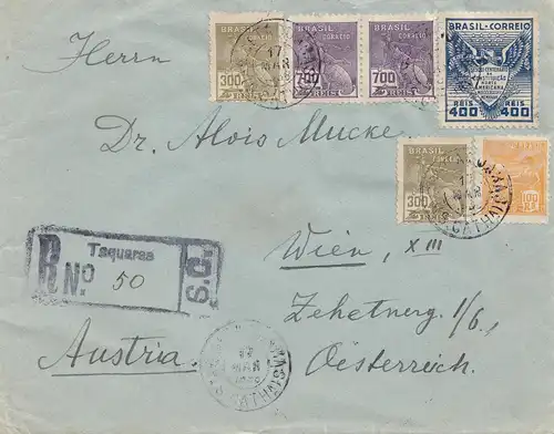 Brazil: 1938 Registered Taquaras to Wien/Australa