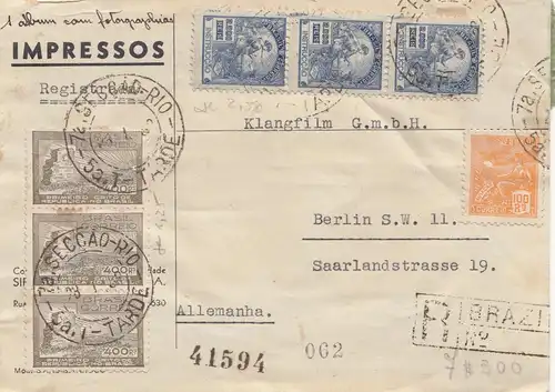 Brazil: 1938: Seccao Rio Tarde, registered front page to Berlin