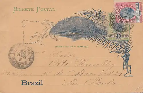 Brazil: 1899: post card to Sao Paolo