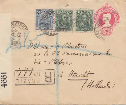 Brazil: 1917: Registered cover to Utrecht/Netherlands - censor