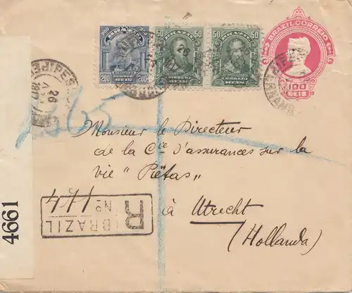 Brazil: 1917: Registered cover to Utrecht/Netherlands - cessor