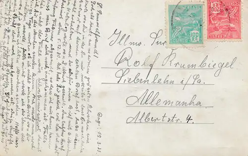 Brazil: 1931 postcard Bagé to Germany/Siebenlehn