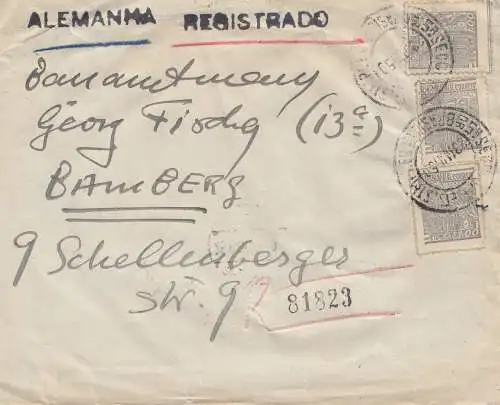 Brazil: 1950: Registered cover to Bamberg, Germany