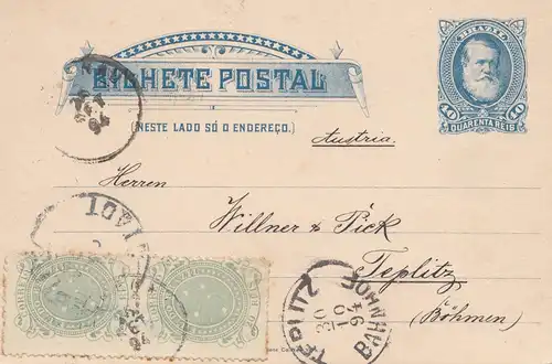 Brazil: 1894: Bilhete Postal- post card to Teplitz/Germany
