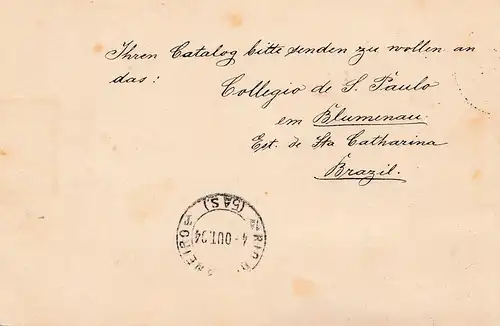 Brazil: 1894: Bilhete Postal-card to Teplitz/Germany