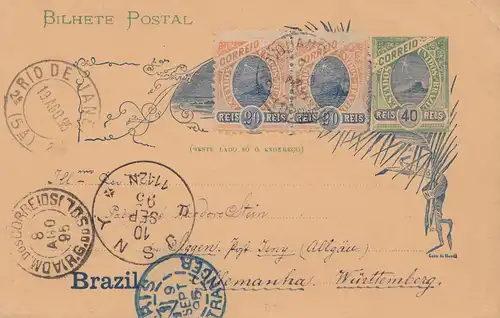 Brazil: 1895: post card Rio de Janeiro to Germany/Isny