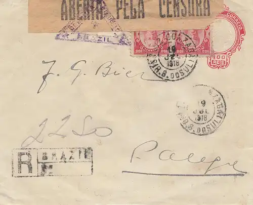 Brazil: 1918: Registered cover, consor