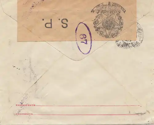 Brazil: 1918: Registered cover, consor