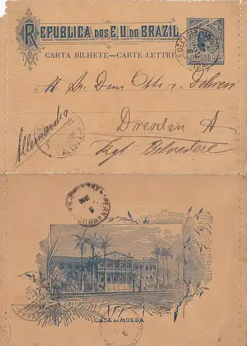 Brazil: 1906: Carta Bilhete to Dresde
