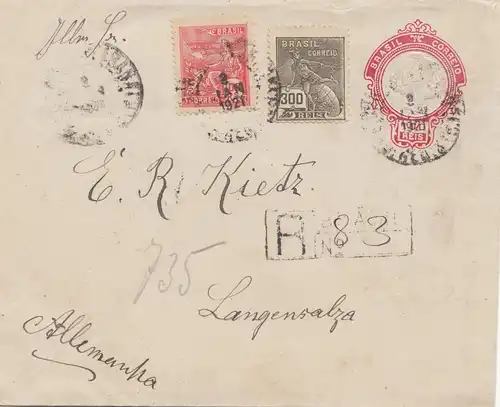 Brazil: 1921: registered cover to Langensalza/Germany