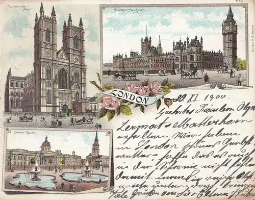 Angleterre: Postcard 1900 London to Switzerland