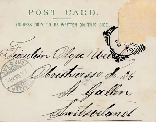 Angleterre: Postcard 1900 London to Switzerland