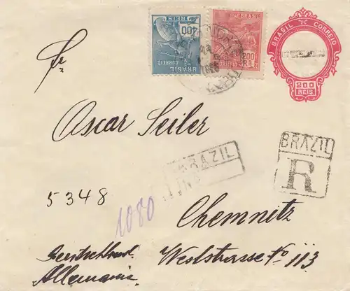 Brazil: 1925: Registered cover to Chemnitz