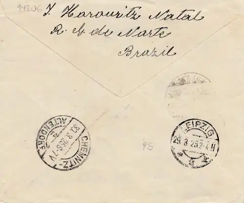 Brazil: 1925: Registered cover to Chemnitz