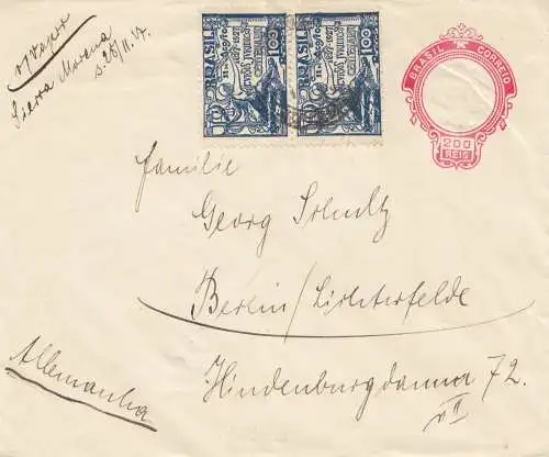 Brazil: 1917 Schiffspost, befördert, Dampfer (Vapor) "Sierra Morena" to Berlin